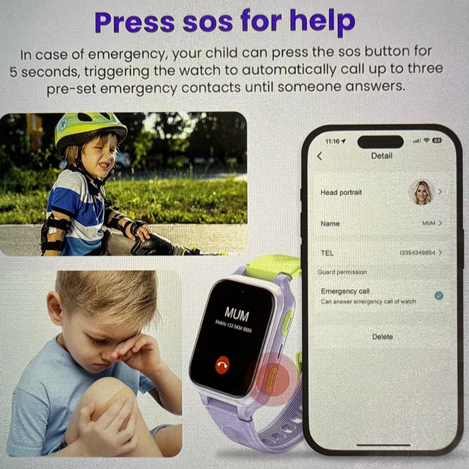 K9 Smart Watch for Kids with GPS Tracker, AI Voice & Video Call,1.78″ Purple