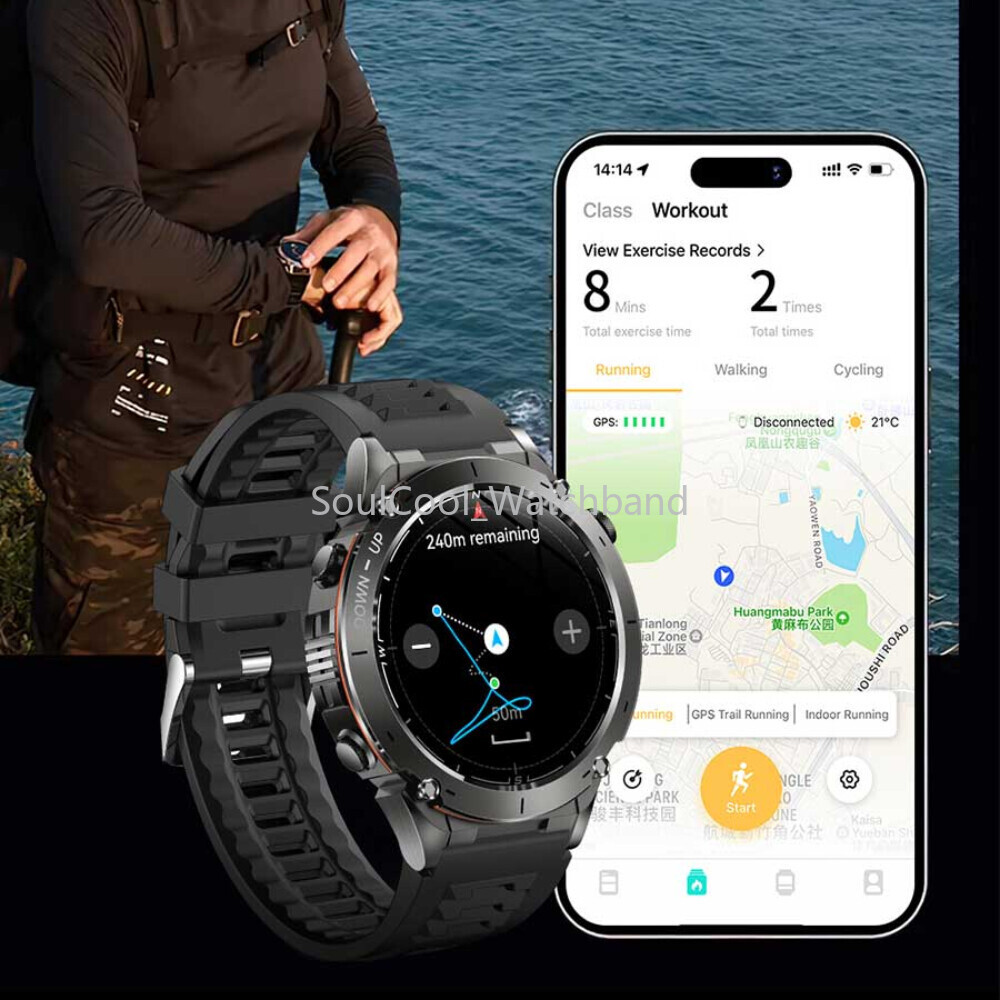 Military Smart Watch (Call Receive/Dial) Rugged Tactical Sport Fitness Tracker