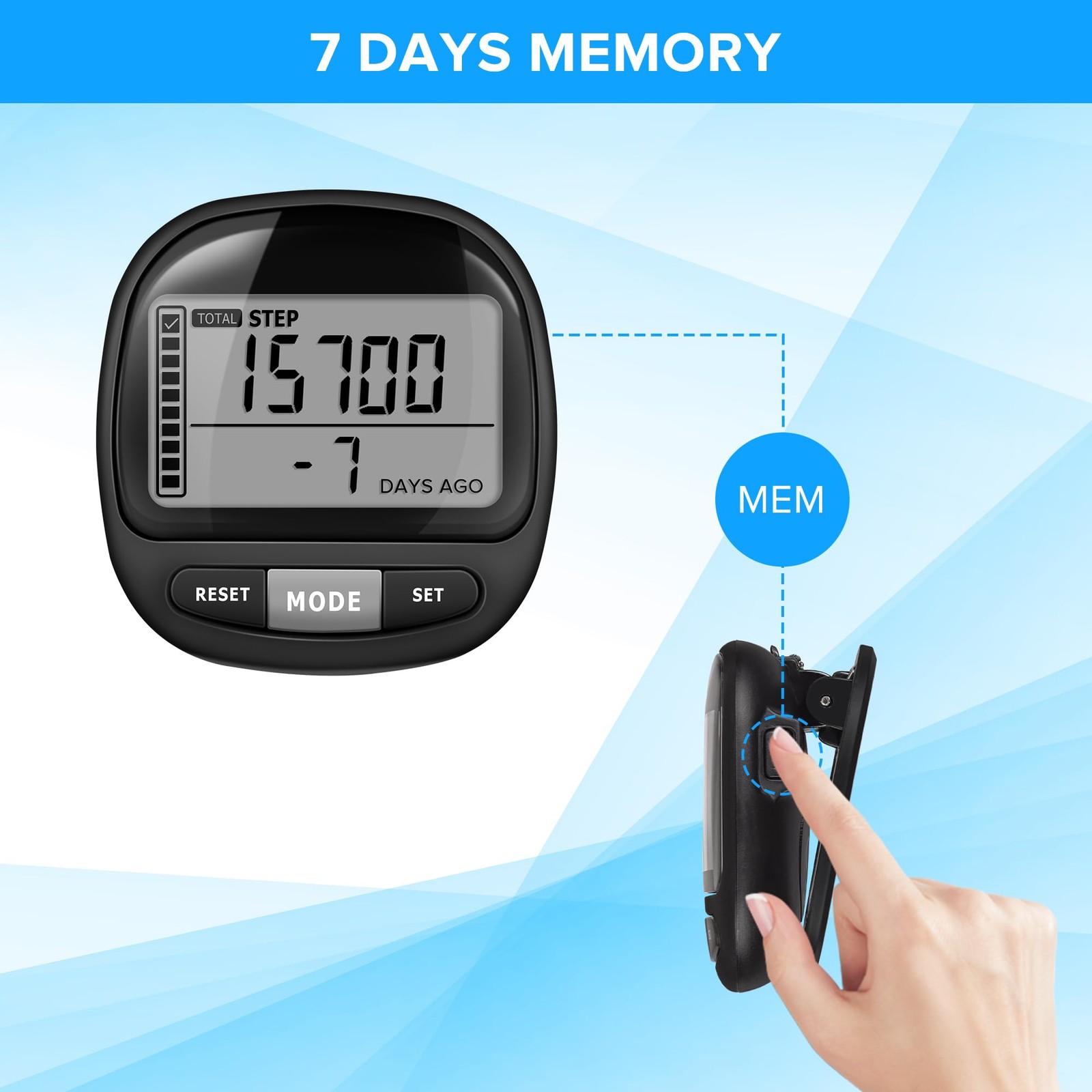 3D Pedometer Step Counter for Walking and Miles, Simple Step Tracker with Large