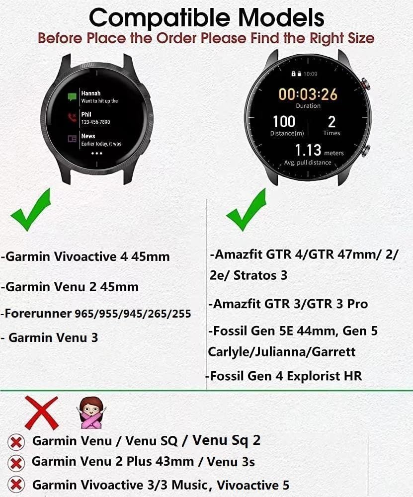 Genuine Leather Strap Compatible with Garmin Venu 2 45mm, Vivoactive 4