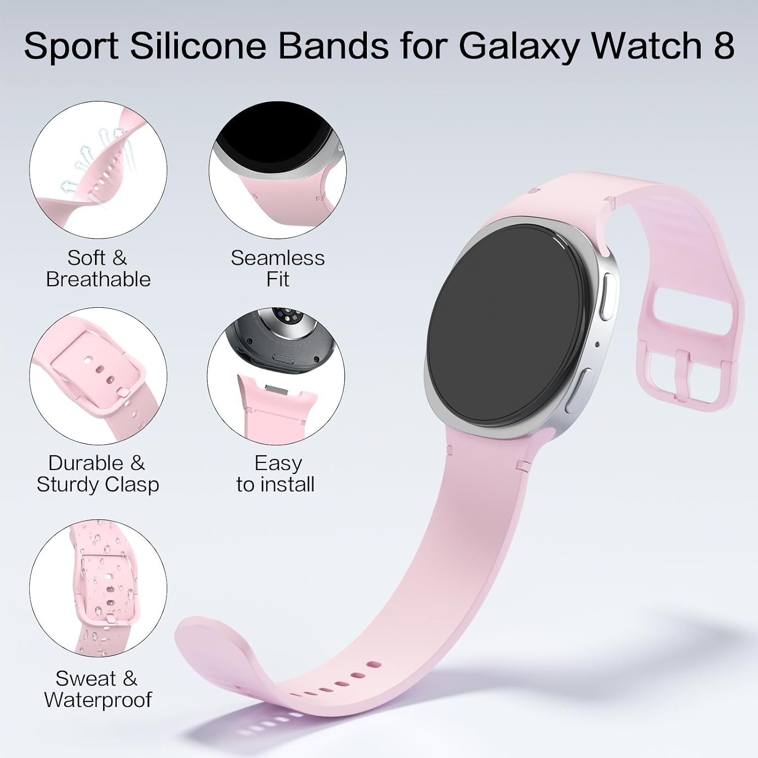 6 Pack Silicone Sport Bands for Samsung Galaxy Watch 8 40mm 44mm Classic 46mm