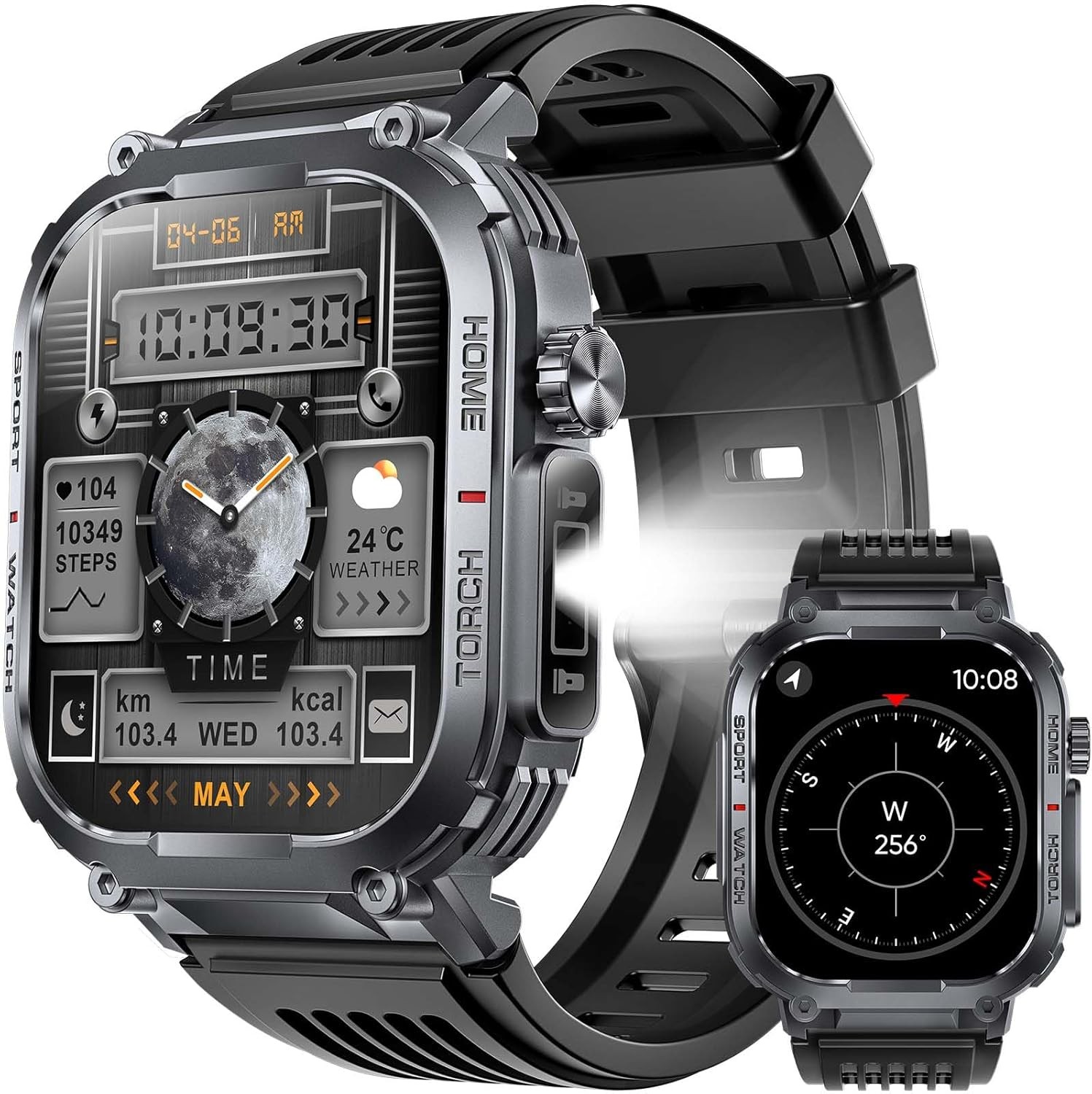Military Rugged Smart Watch For Men (Call Receive/Dial) Tactical Fitness Tracker