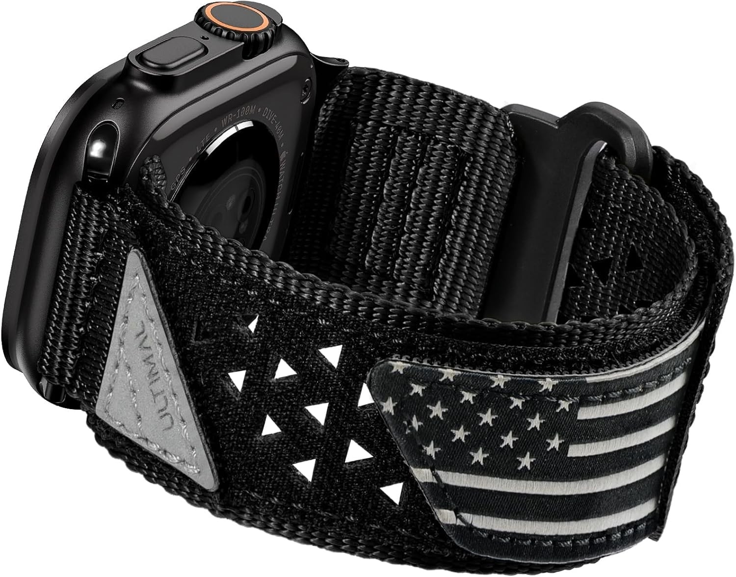 Breathable Nylon Tactical Strap for Apple Watch Ultra 49mm, Rugged USA Flag Desi