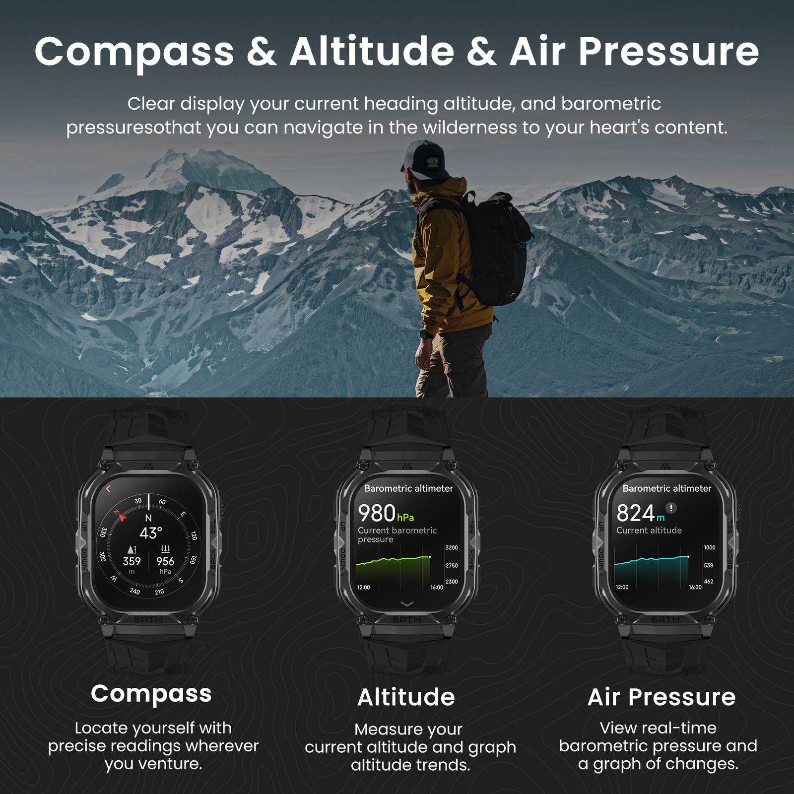 2024 AMAZTIM TANK T2 Ultra Smart Watches Men 50M Waterproof AOD Bluetooth Watch