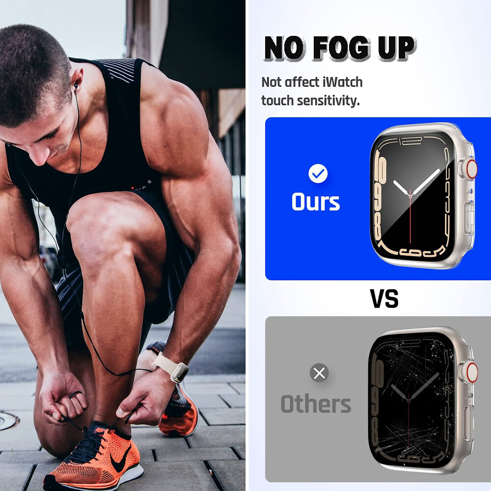 For Apple Watch Series 8 Full Tempered Glass Screen Protector Case Cover 41/45MM