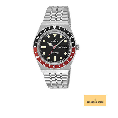 Timex Q Black x Red TW2TU61300 Silver Band