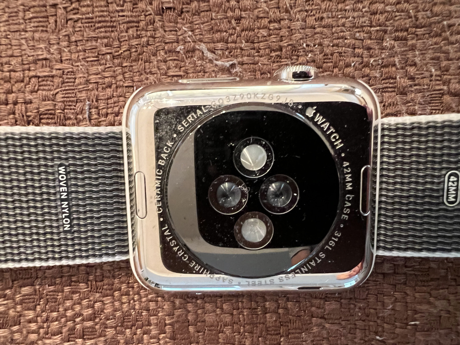 1st Gen Apple Watch 42mm Stainless Steel Case with Pearl Woven Nylon band
