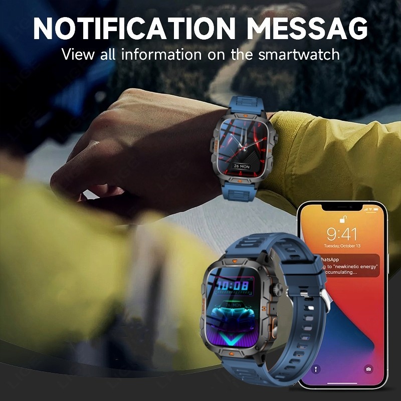 Military Smart Watch Men(Answer/Make Call) Outdoor Smartwatch with Flashlight