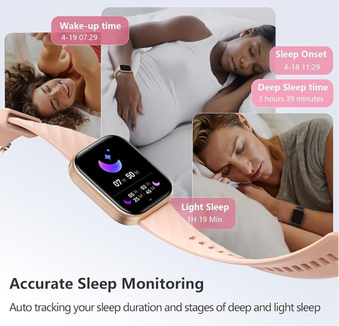 FITVII Health & Fitness Tracker Smart Watch Gold band