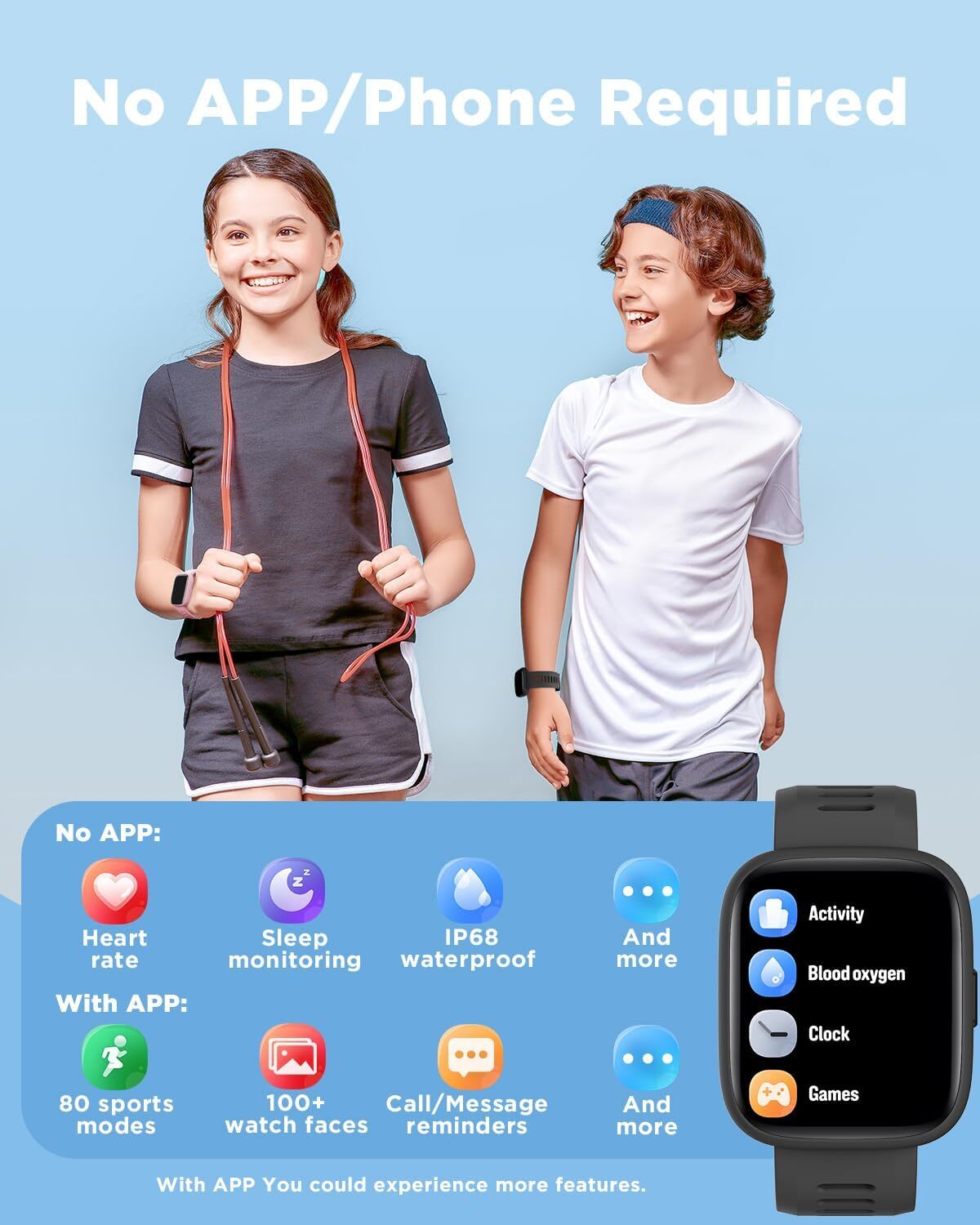Smart Watch for Kids 1.8″ Fitness Tracker Watch Pedometer Puzzle Games for Kids
