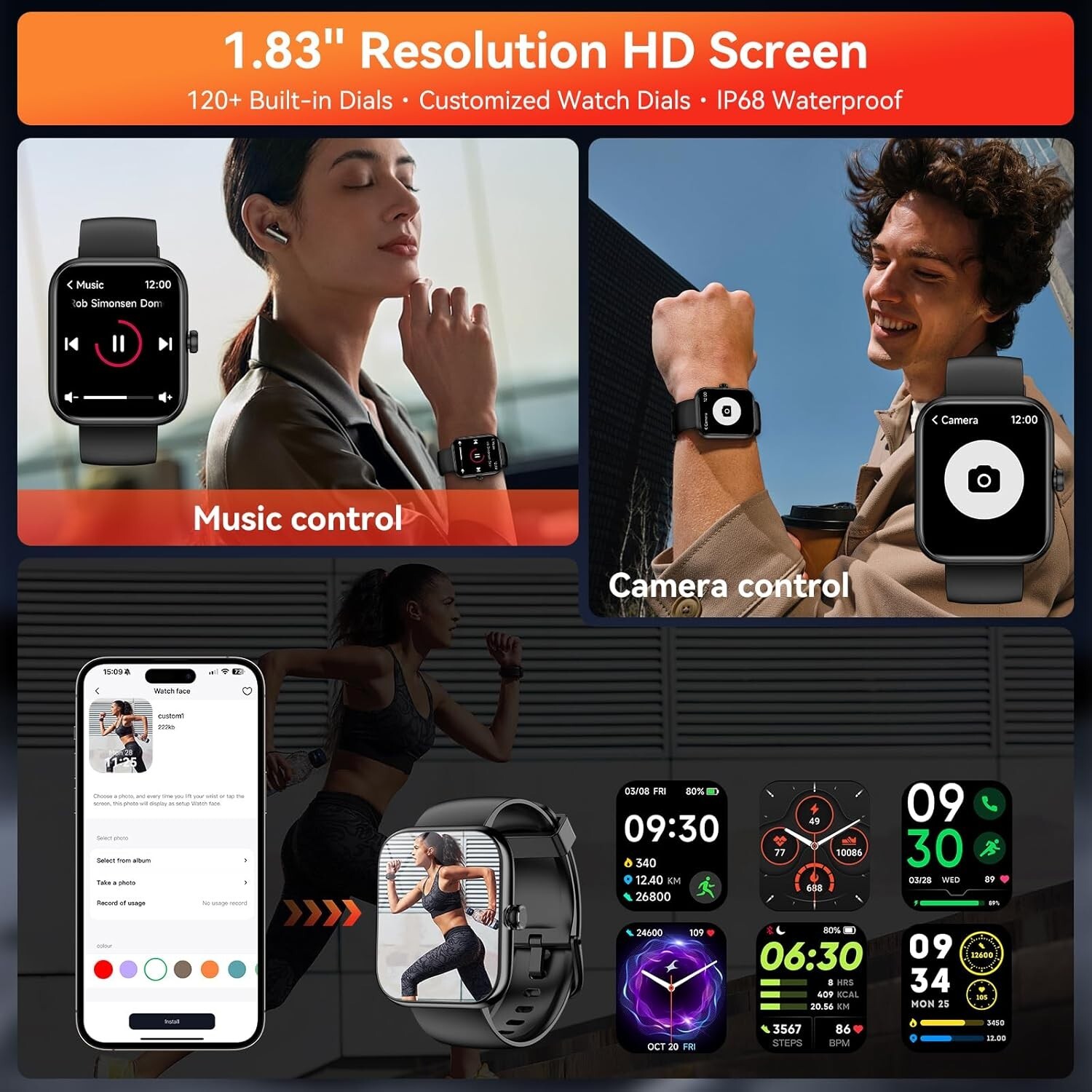 Smart Watch with Alexa Built-in‌, 1.83″ HD Fitness Tracker , iOS/Android (Black)