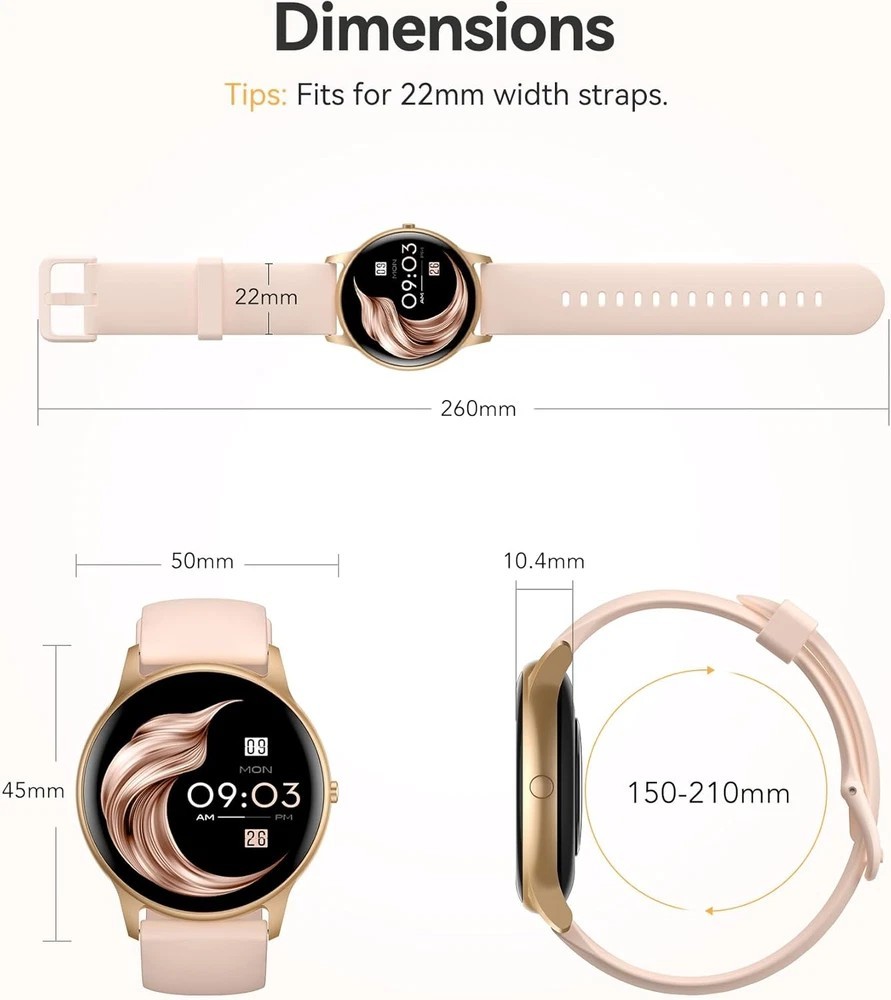 AGPTEK Smart Watch for Women, 5ATM Waterproof Smartwatch for Android and iOS Pho