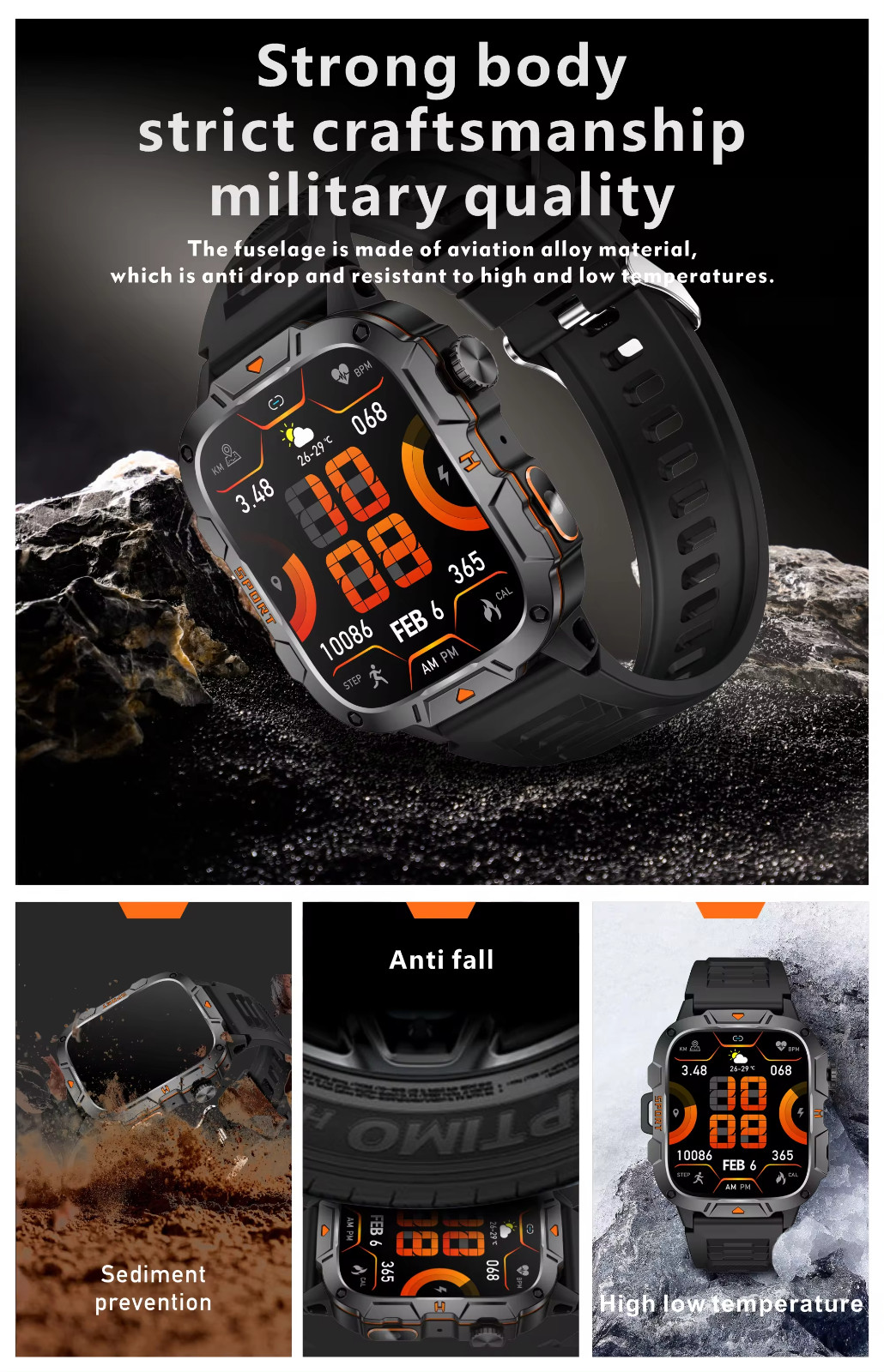 Military smart watch with built in Flashlight, QX12
