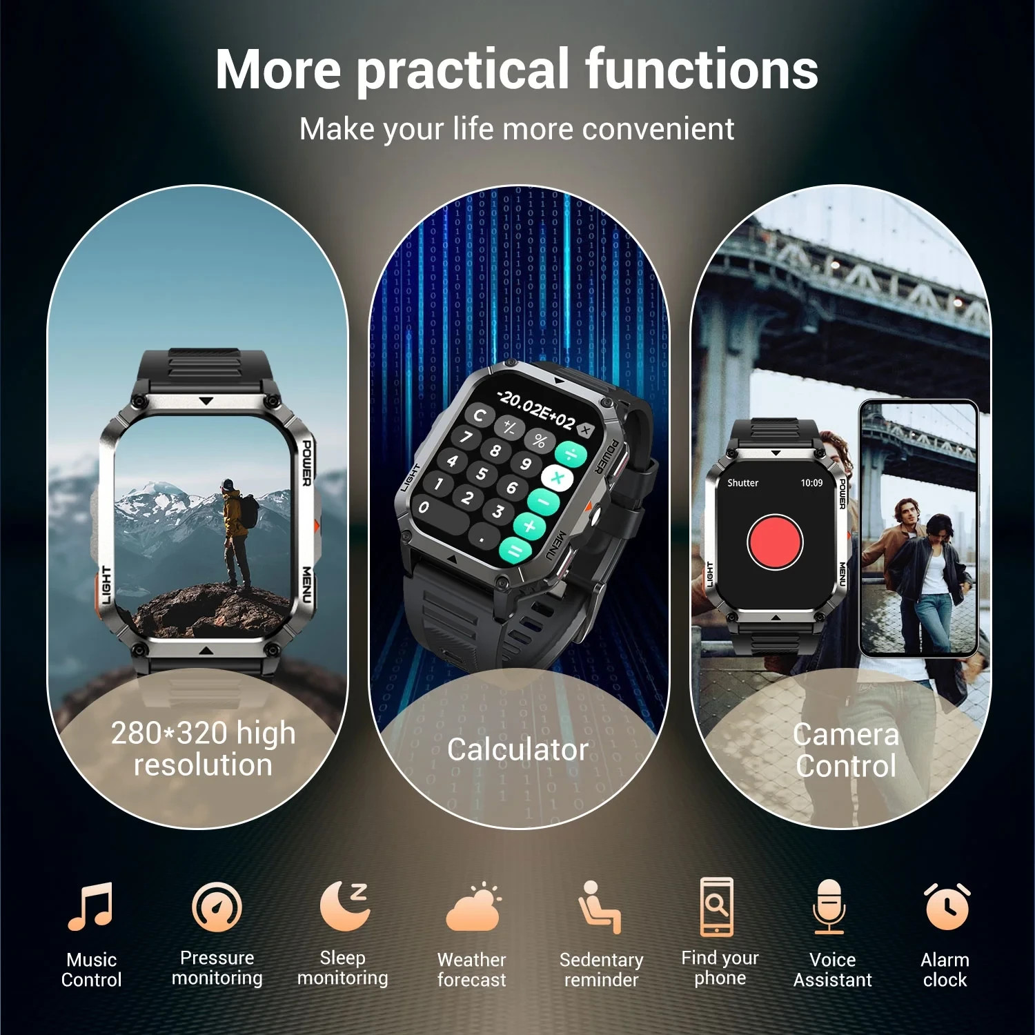 Blackview Military Smart Watch Men Built-in LED Lights Compass & 900Mah Battery