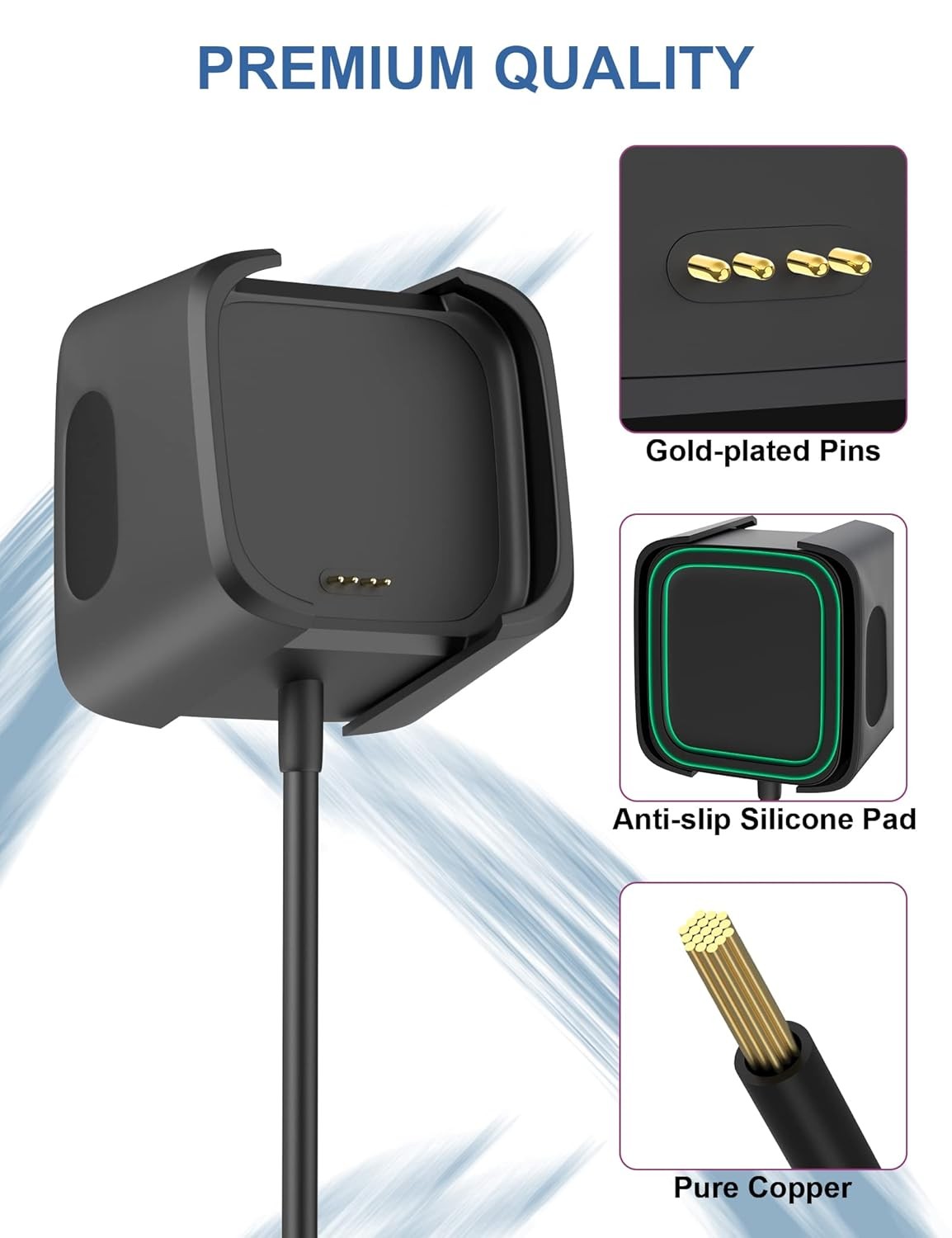 3.3Ft USB Charger for Fitbit Versa 2 Charger Dock Anti-Slip Replacement Cable St