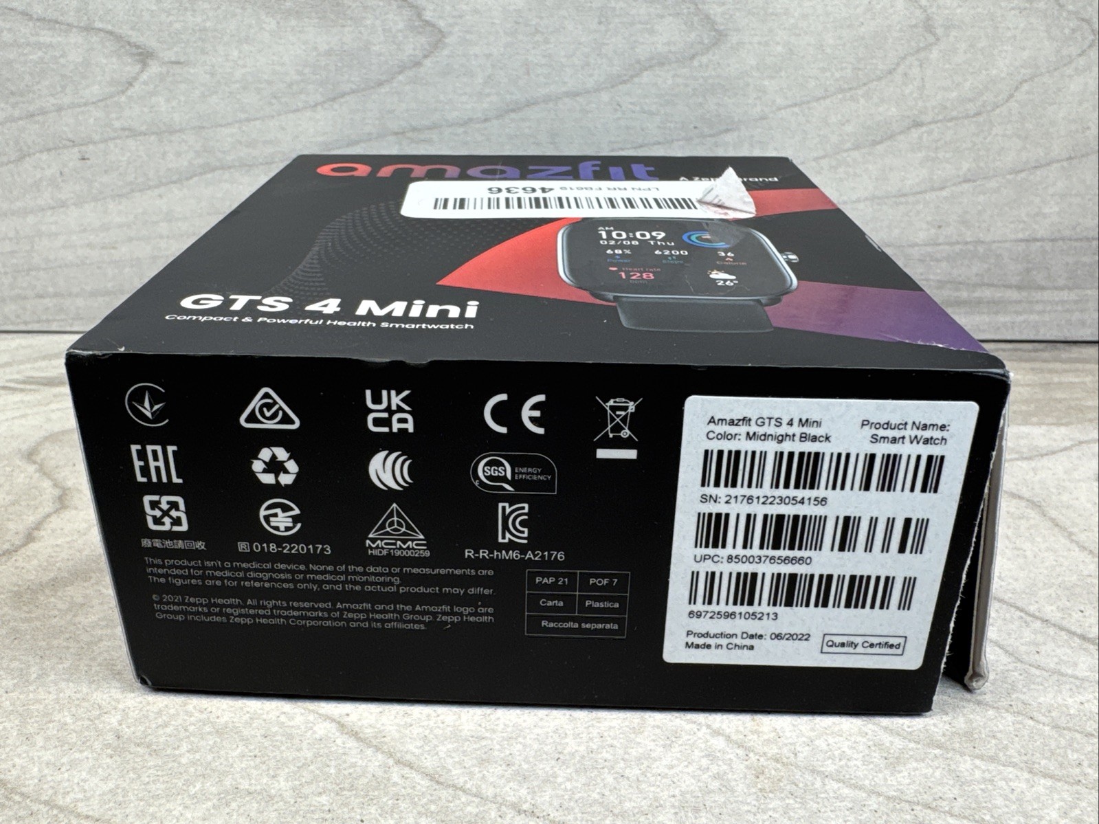 Amazfit GTS 4 Mini 41.8mm Black Case with Black Silicone Band Zepp App W2176OV1N