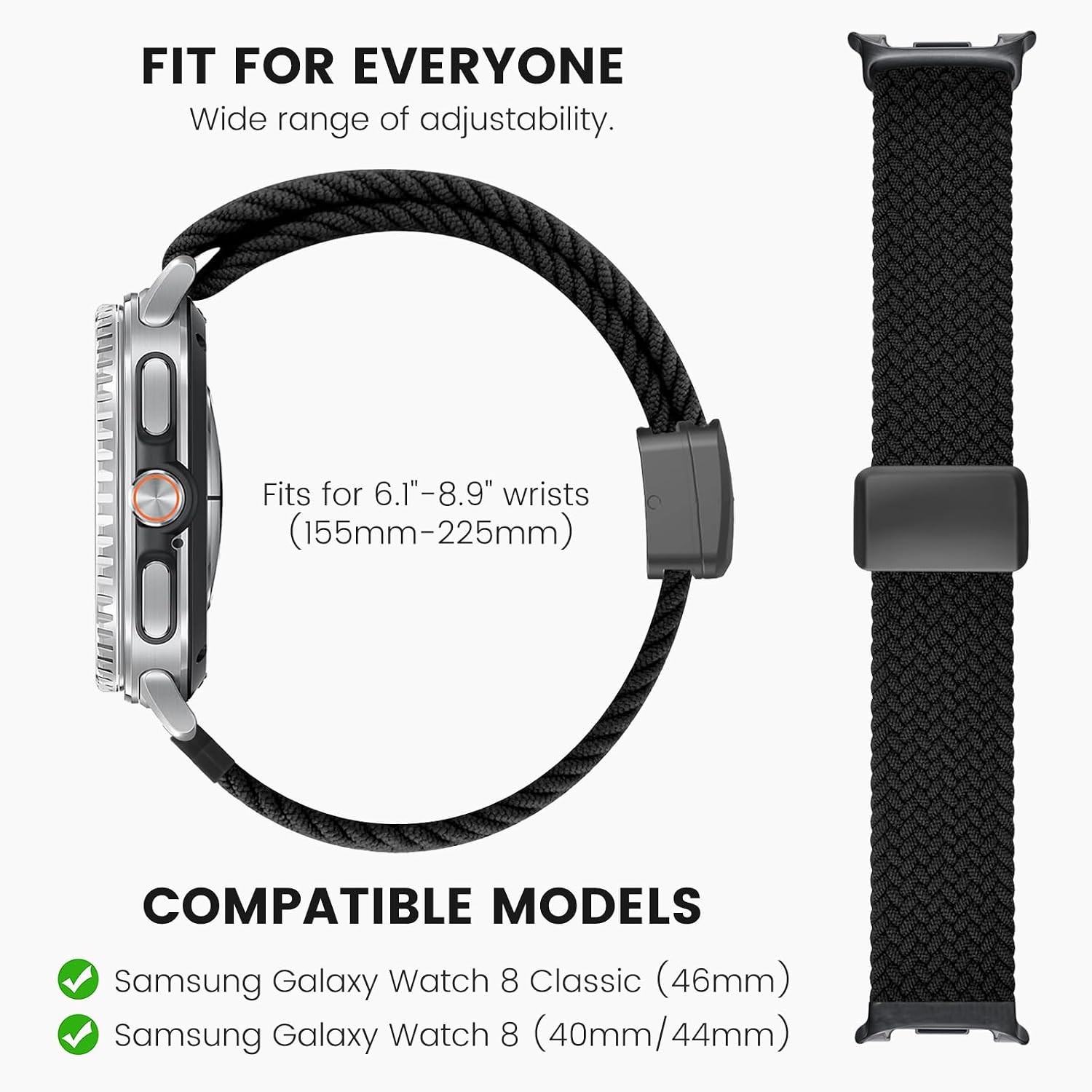 Braided Elastic Band for Samsung Galaxy Watch 8 40mm 44mm – Stretchy Wrist Strap