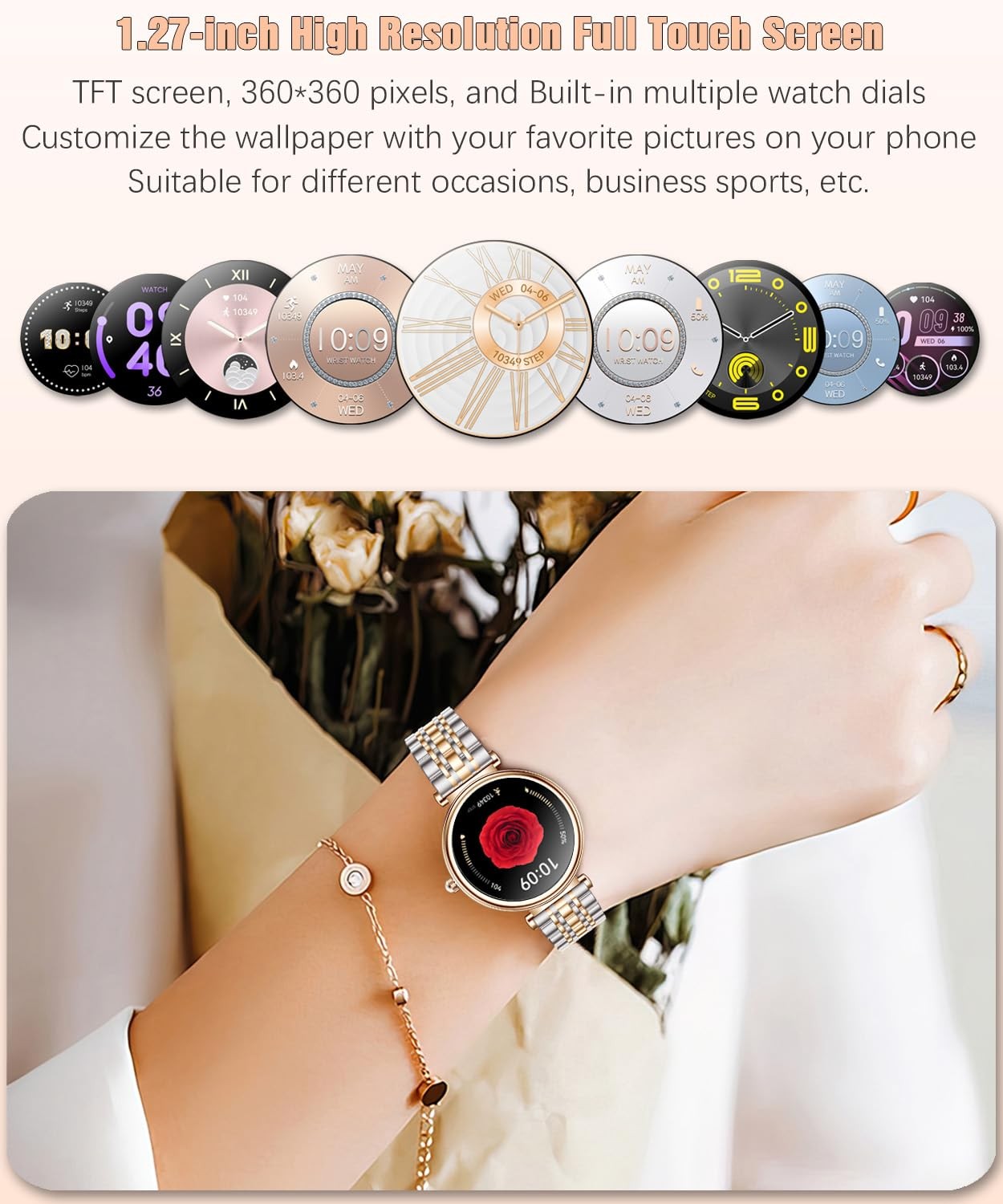 for 1.27″ Color Screen Waterproof Fitness Activity Tracker Rose Gold ‘s with …