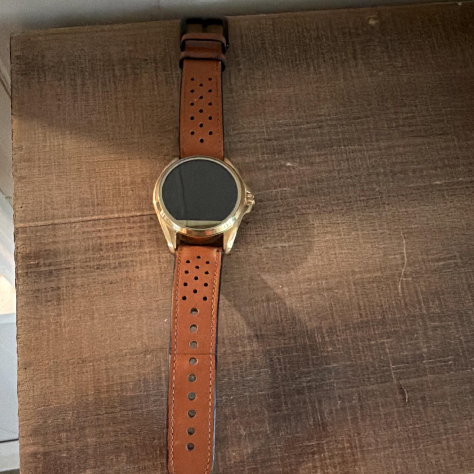 Michael Kors DW2 Gold Stainless Steel Case Brown Leather Band Android & iOS