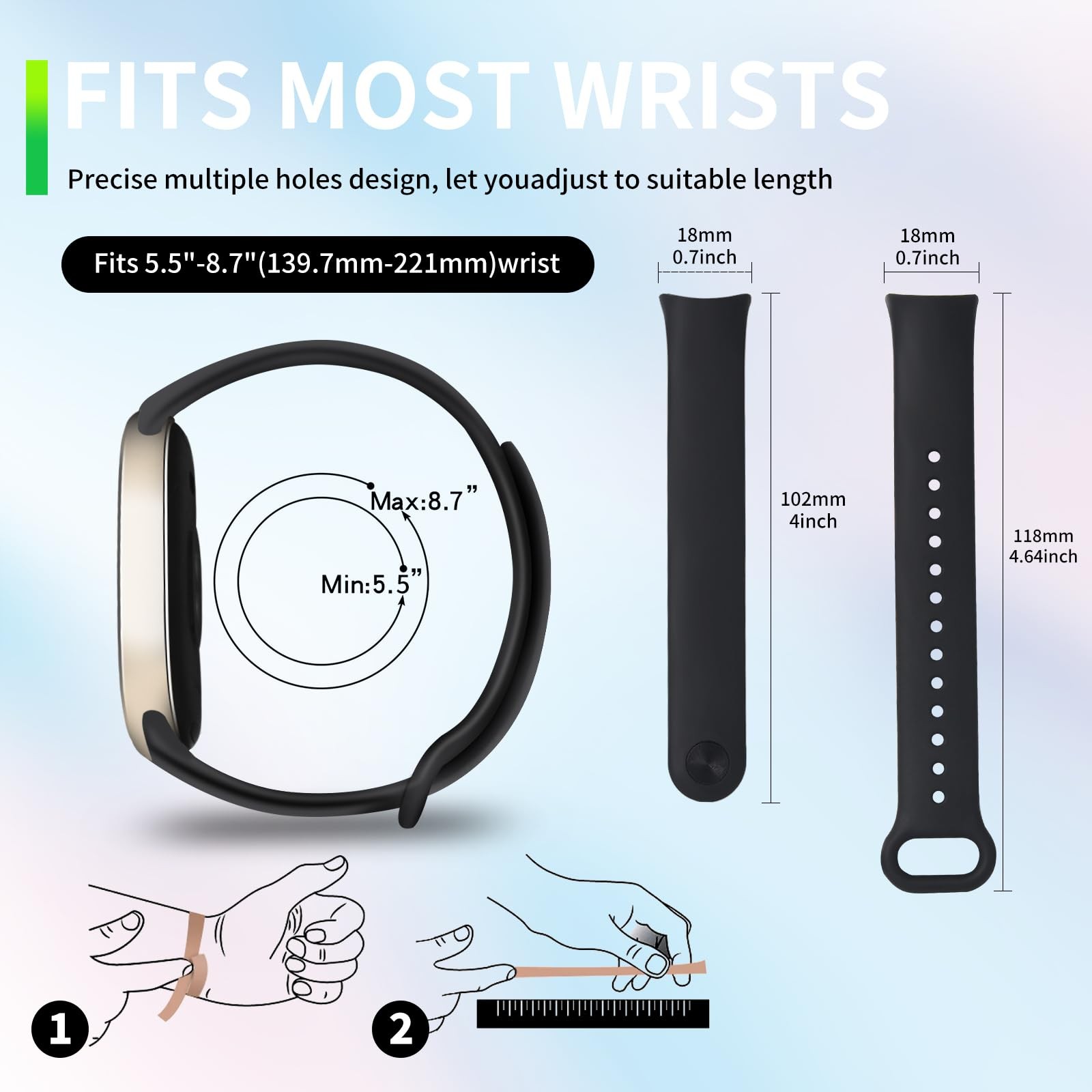 8 Pack Sport Bands Compatible with Xiaomi Mi Band 10 / 9 / 8, TPU Waterproof