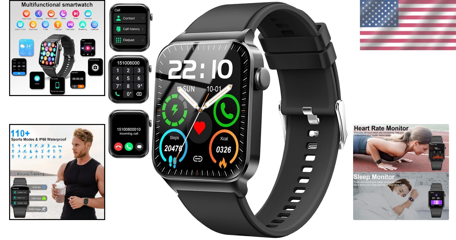 Smart Watch for Men Women, Fitness Tracker Heart Rate Monitor, 1.85″ Touch HD…
