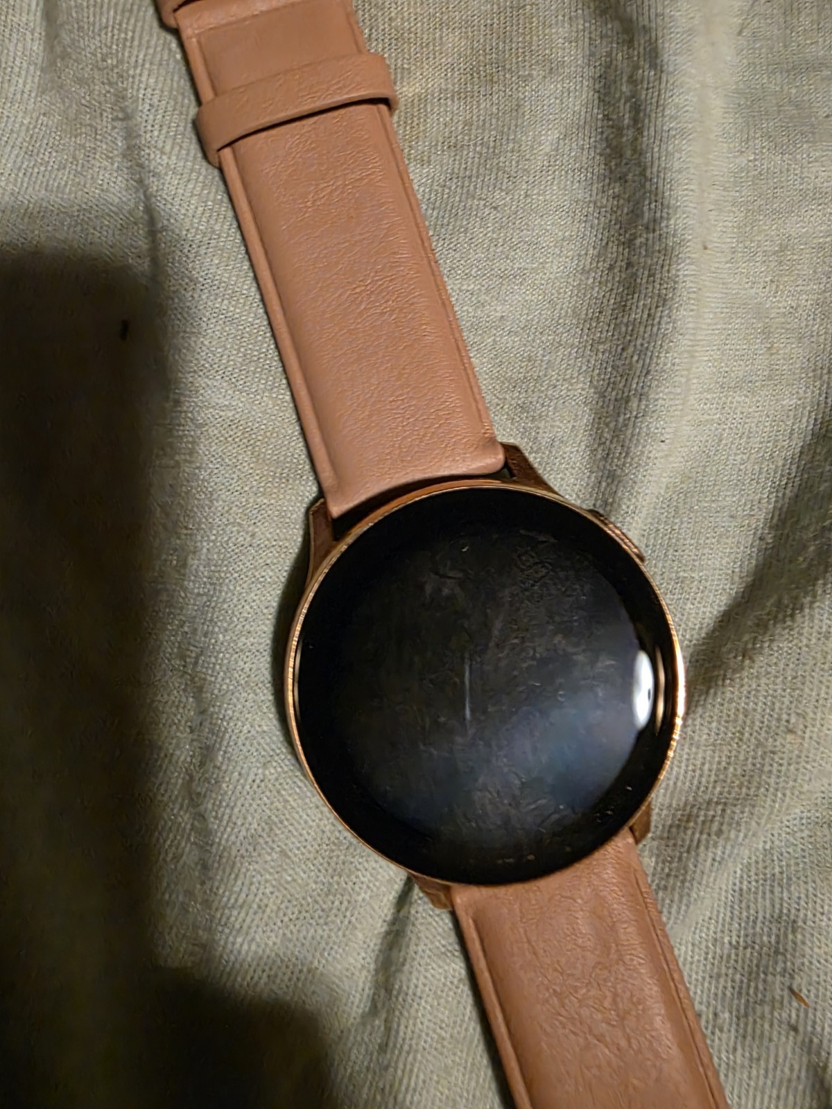 42mm Round Smart Watch Rose Gold Stainless Steel Case Pink Leather Band HR