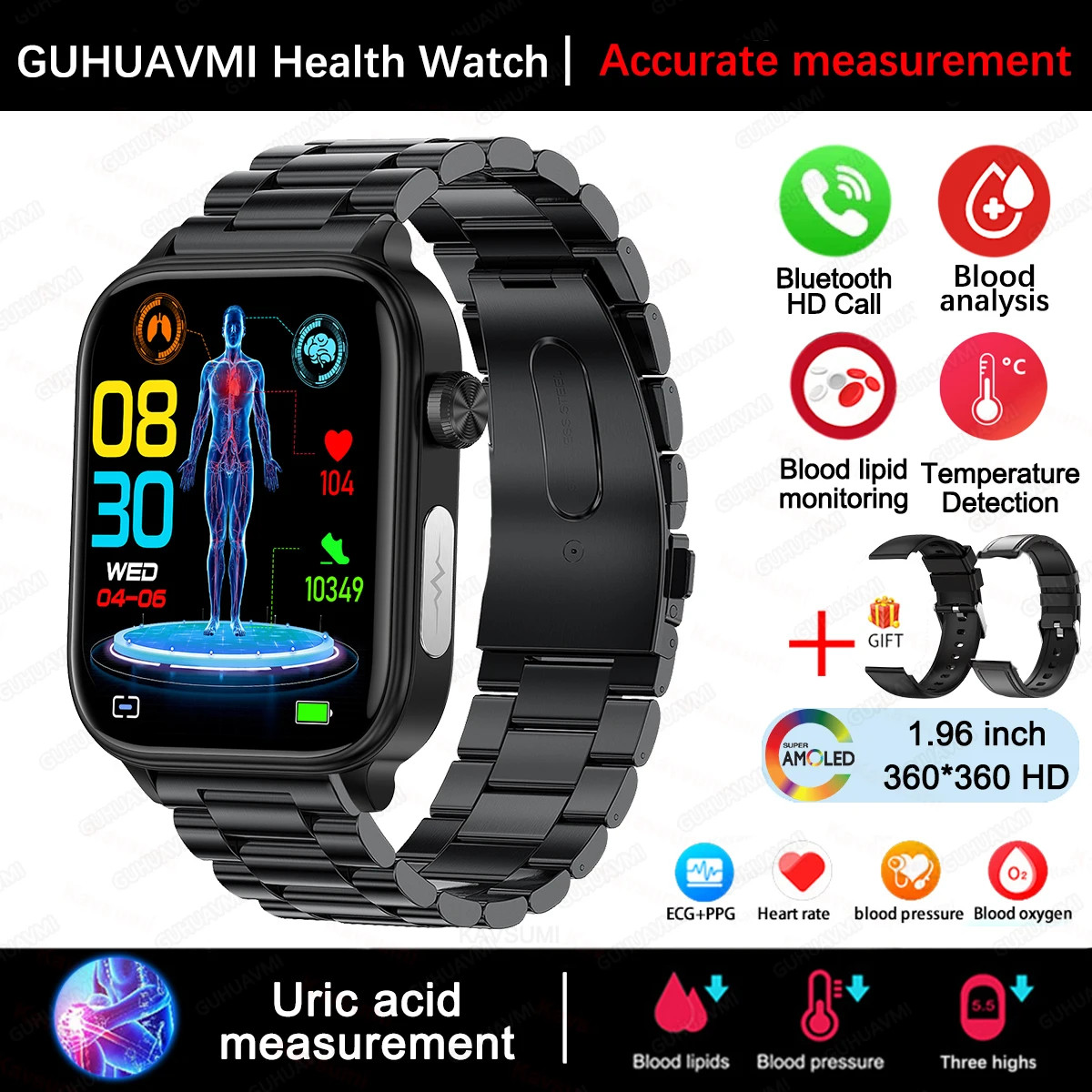 2025 New Xiaomi ECG+PPG Blood Lipid and Uric Acid Health Smart Watch