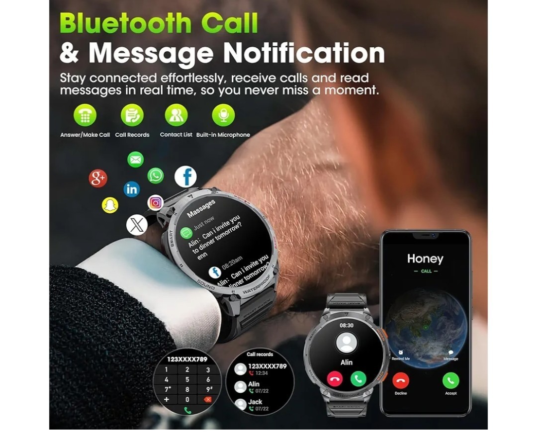 Military Smart Watches for Men, 1.85″ HD Large Screen Smart Watch, Flashlight/73