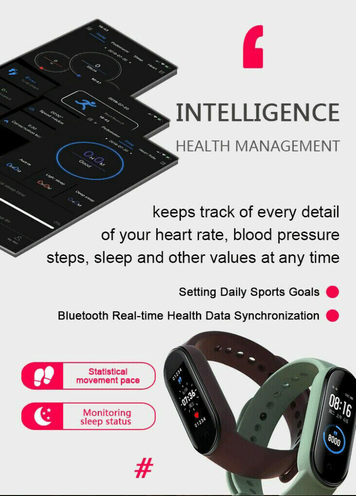 M6 Smart Band Watch Bracelet Wristband Fitness Tracker Blood Pressure Heartrate