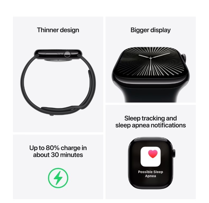 Apple Watch Series 10, iOS, Black/42mm, GPS + Cellular Smartwatch with 18 Hours