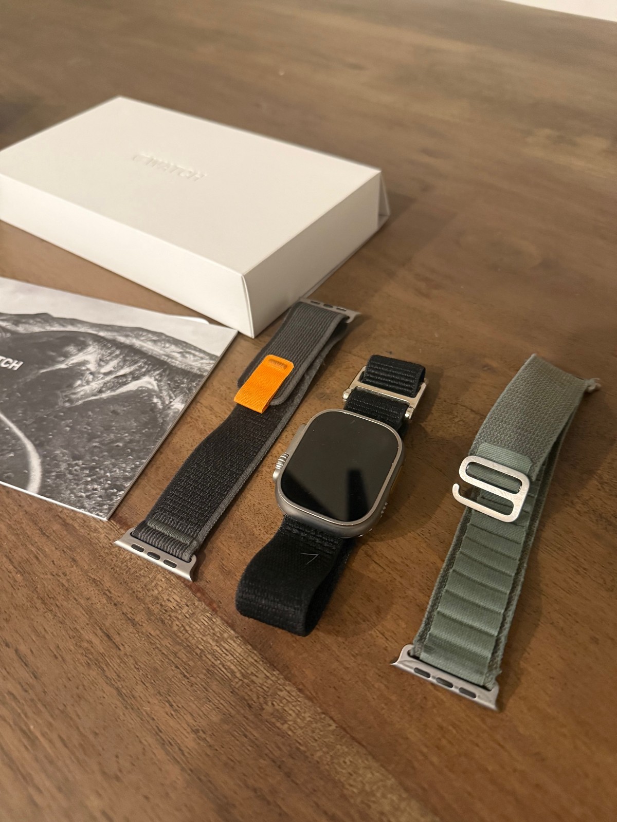 Apple Watch Ultra 49mm 1st gen, Green Alpine and Trail Loop bands, 85% battery