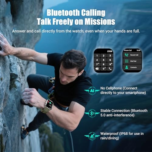 Military Tactical Smart Watches for Men, 100-Day Battery Rugged W70Pro-Black