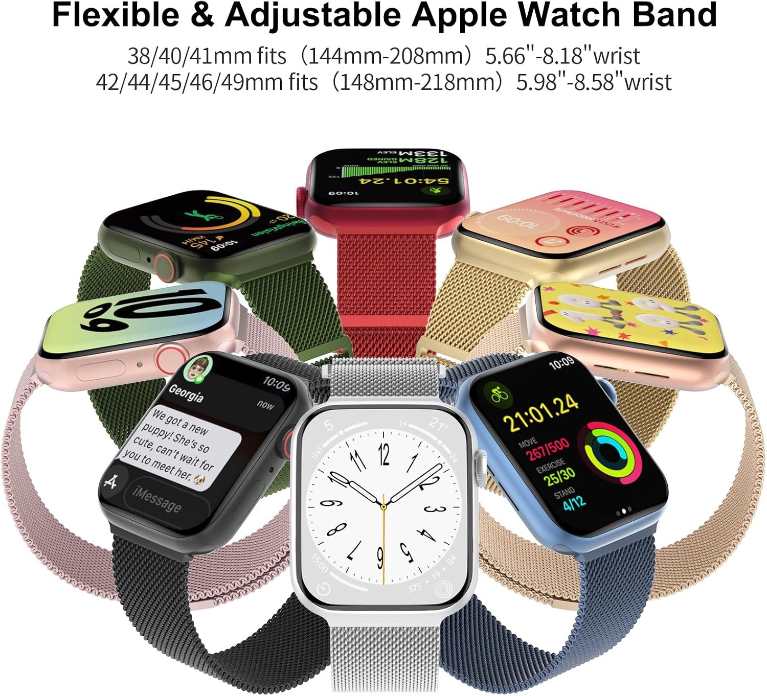 Stainless Steel 3-Pack Bands for Apple Watch 38mm 40mm 41mm – Metal Mesh Straps