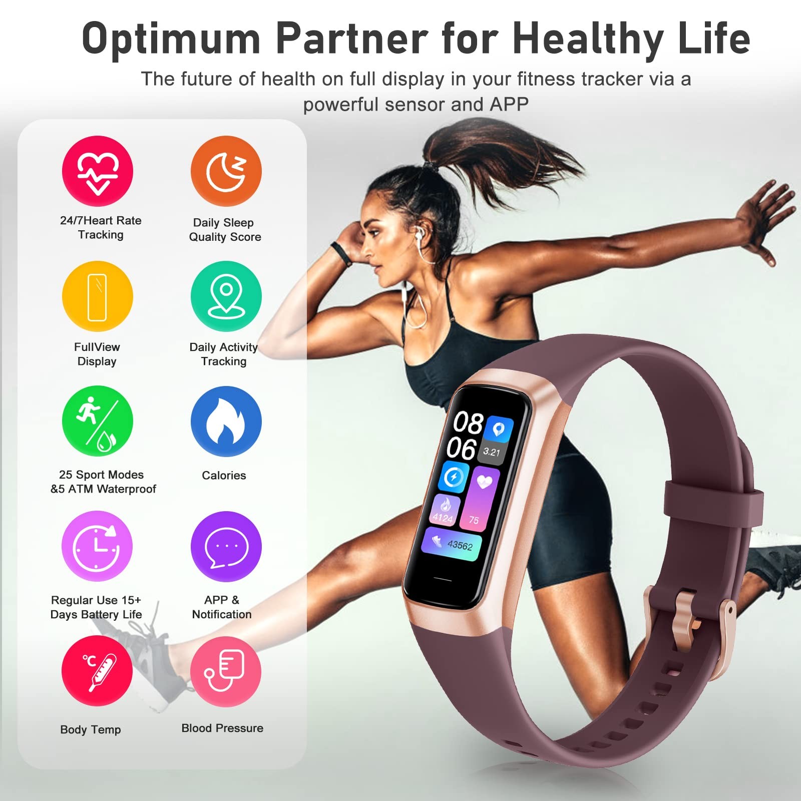 Fitness Tracker 5 ATM Waterproof Smart Watch Heart Rate Blood Oxygen Sleep Mo…