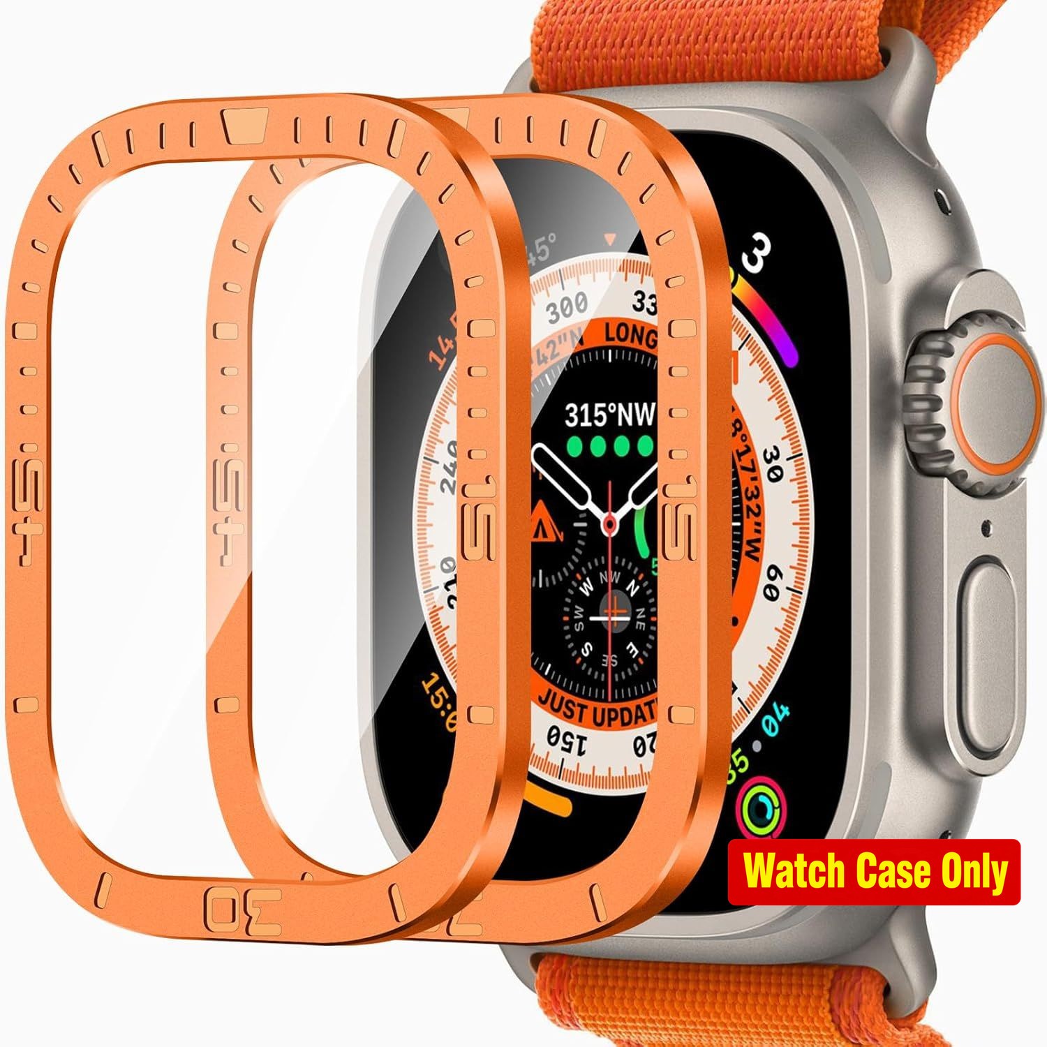 2 Pack Tempered Glass Screen Protector with Metal Case for Apple Watch Ultra 49m