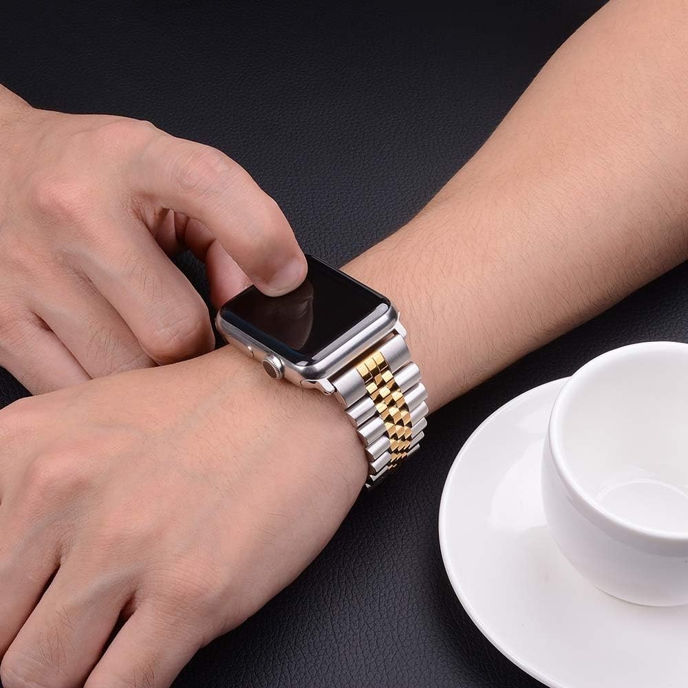 Stainless Steel Strap for Apple Watch Series 11-1 42mm 41mm 40mm 38mm, Silver/Go
