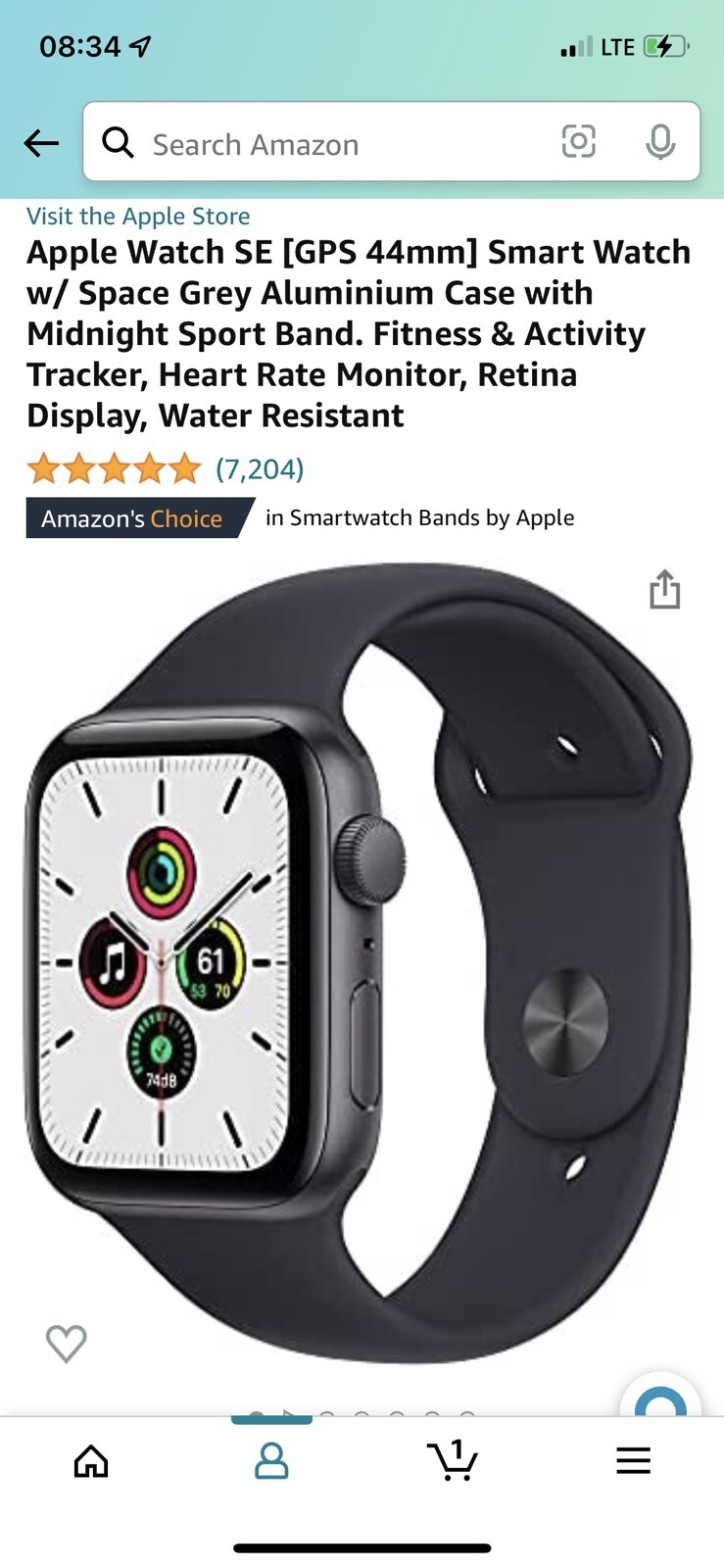 Apple Watch SE 44mm Midnight Space Gray Aluminum Case Smart Watch – (MKQ63LL/A)