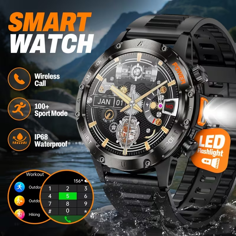 Smart Watch Military Tactical Men Sport Heart Rate Fitness Tracker Wristwatch