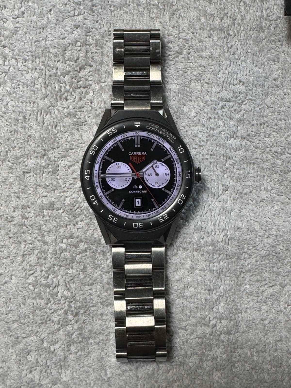 TAG Heuer Connected Smartwatch 46mm Black SS Case Silver SS Band Android 4GB