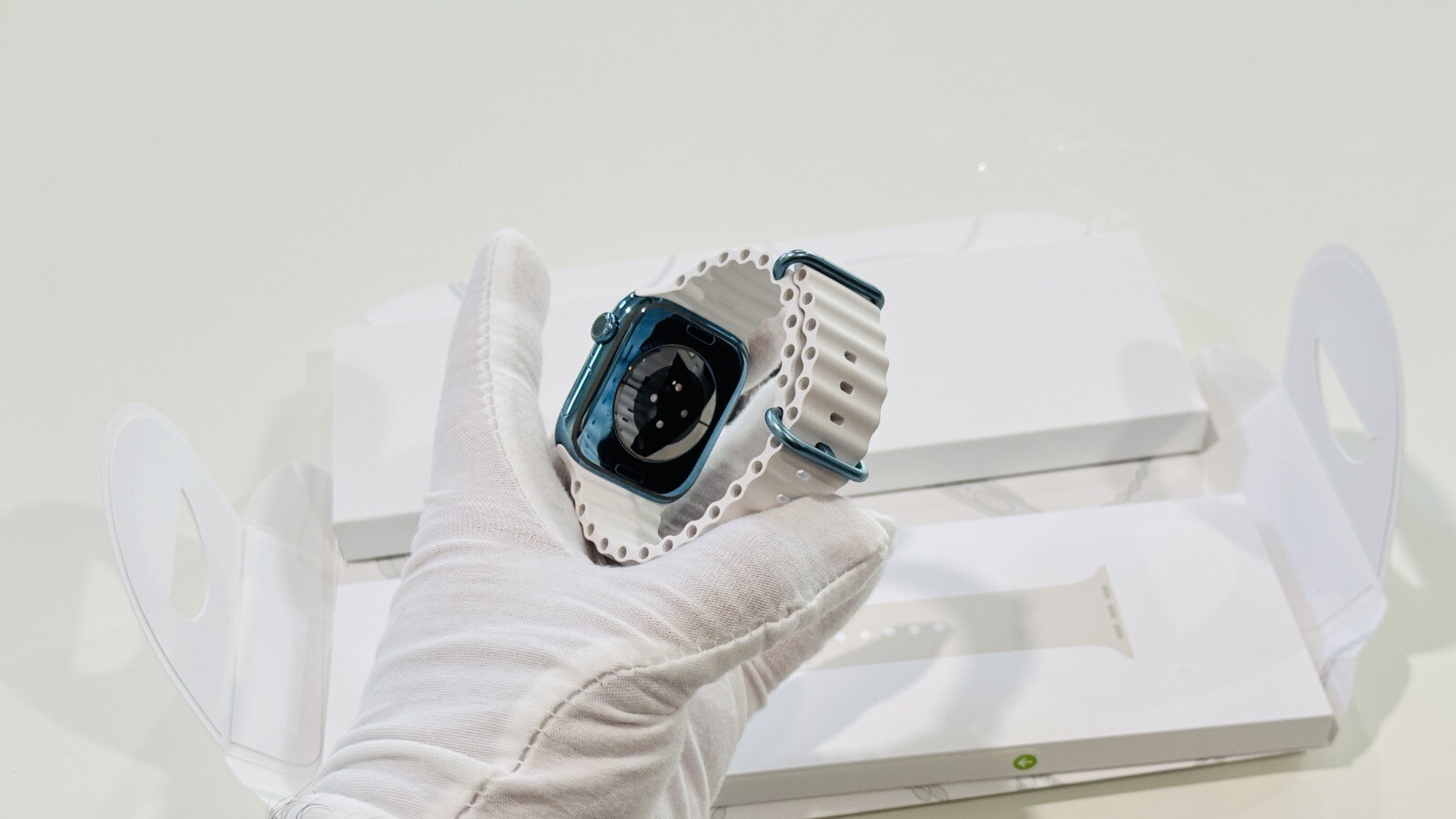 Custom Anodized Sky Blue Gold 46MM Apple Watch SERIES 10 White Ocean Band
