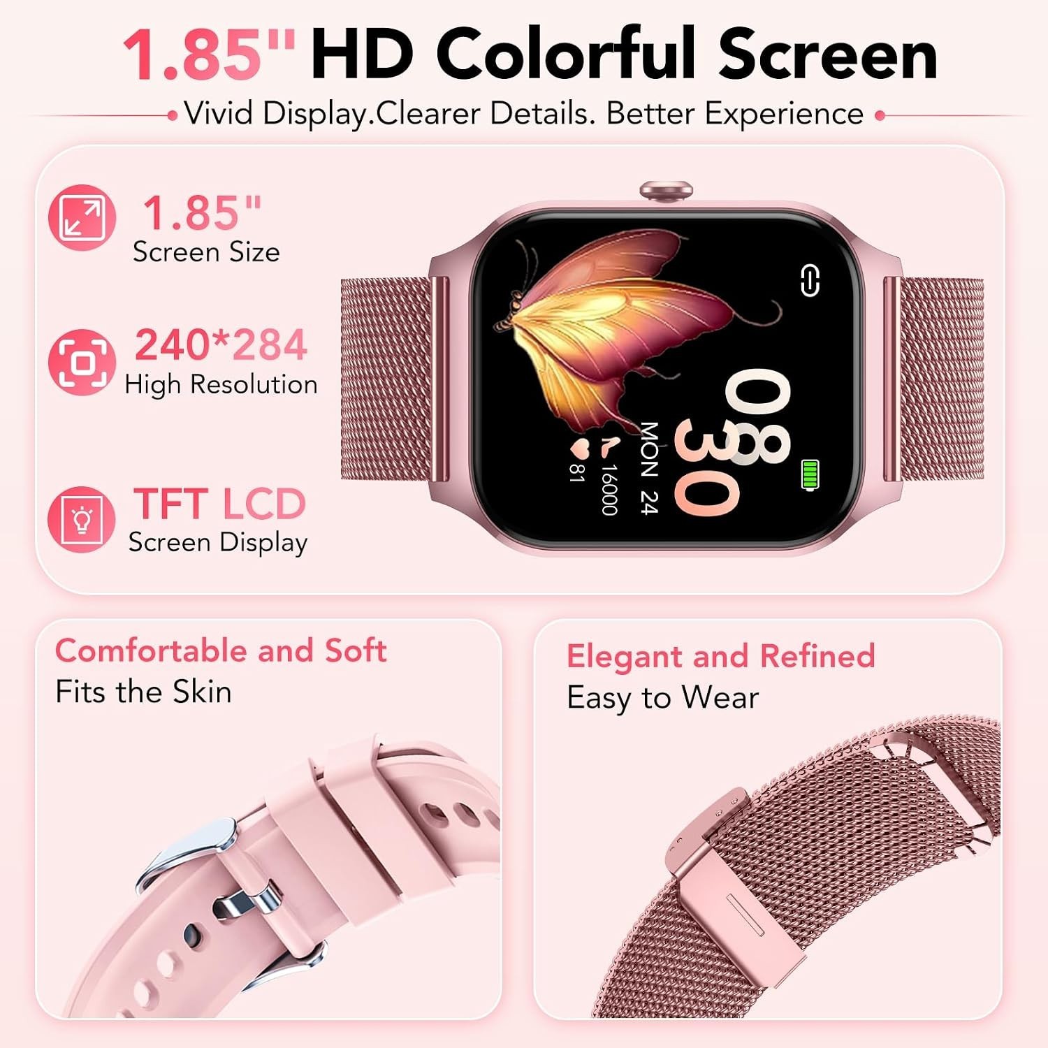 Elegant 1.85″ HD Smart Watch for Women – Fitness Tracker & AI Voice Control
