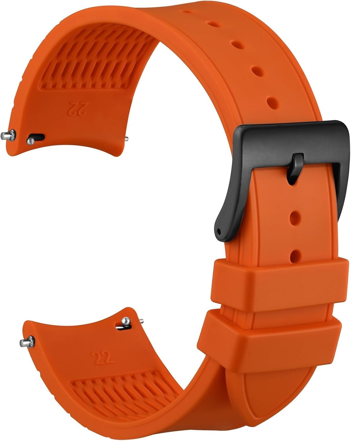 22mm Silicone Watch Band for Curved End Watches, Silky Touch, Black Buckle