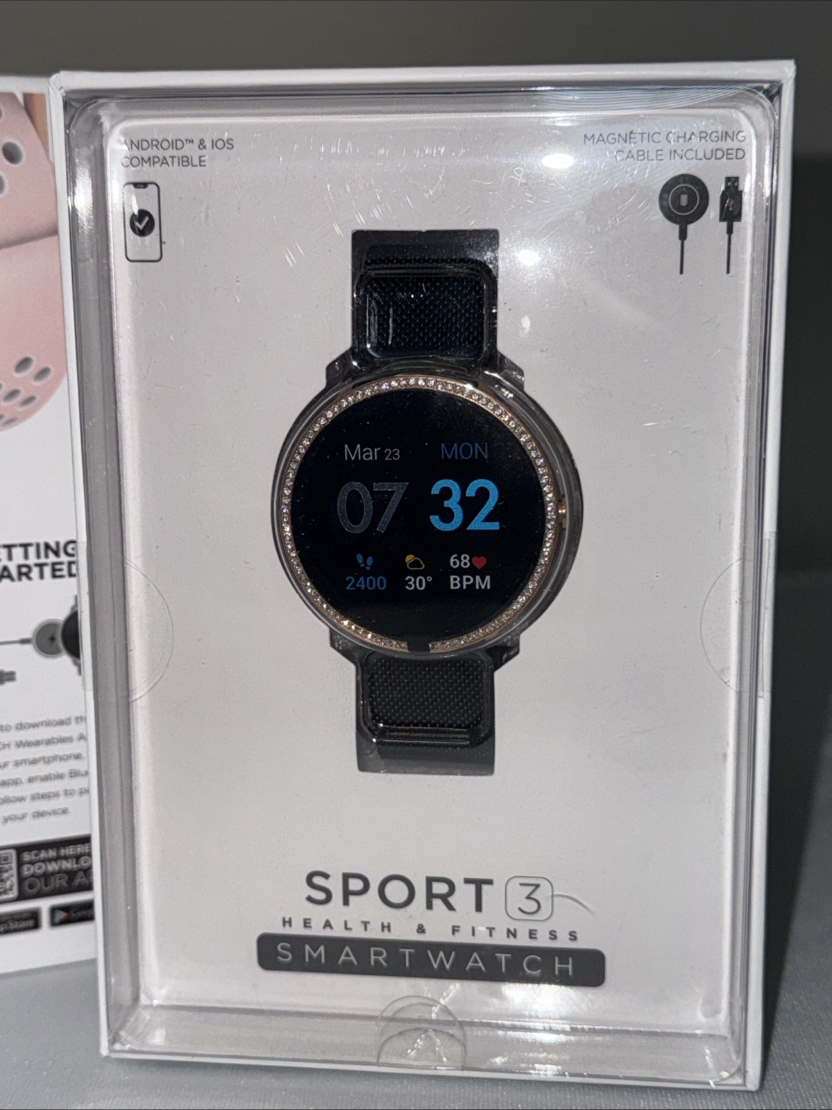 Itouch Sport 3 Smart Watch & Fitness Tracker, Women & Men, Gold Trim Black Band
