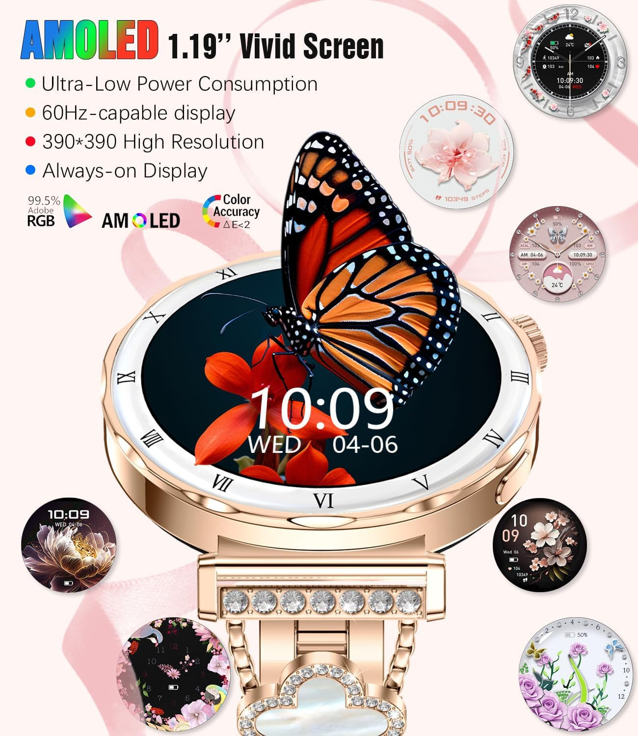 Smart Watch for Women, 1.19″ AMOLED HD Screen Women’S Smartwatch, Fitness Tracke