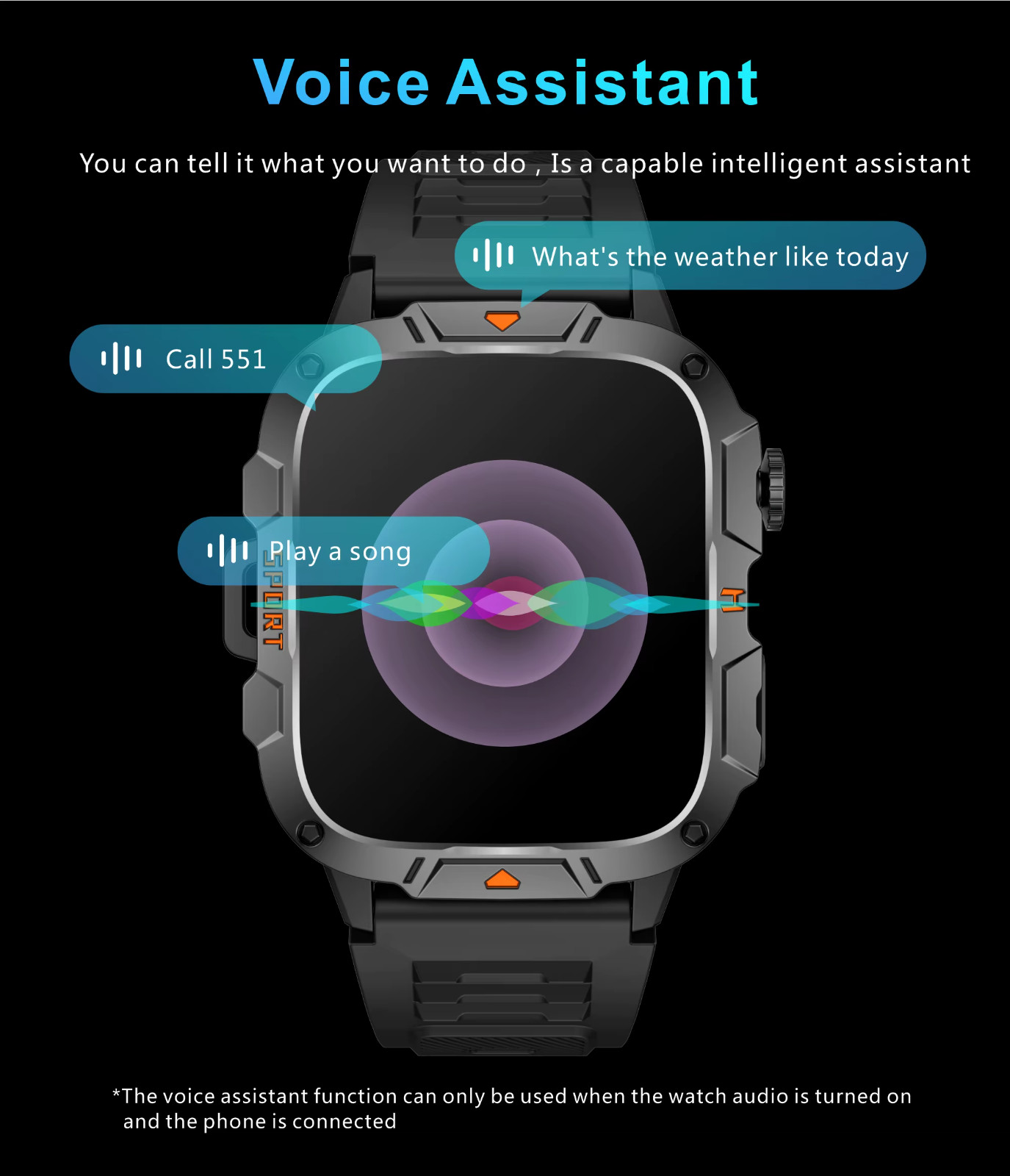 Military smart watch with built in Flashlight, QX12
