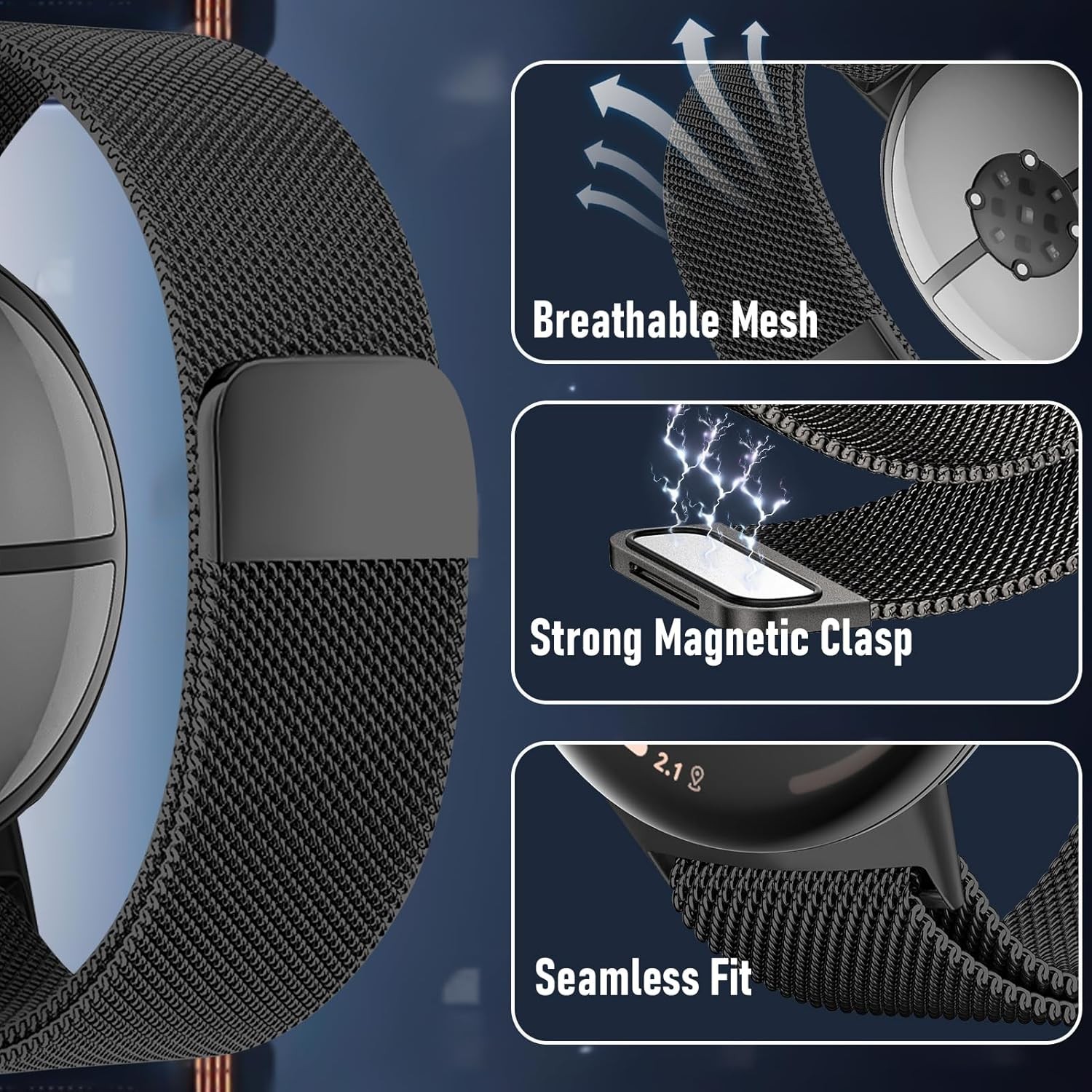 Stainless Steel Strap Compatible with Google Pixel Watch 3 45mm Black