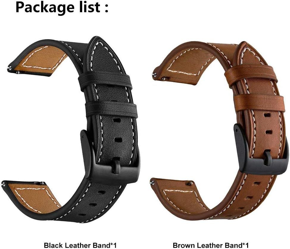 2 Pack Leather Strap Compatible with Garmin Venu 3 22mm Black Metal Buckle
