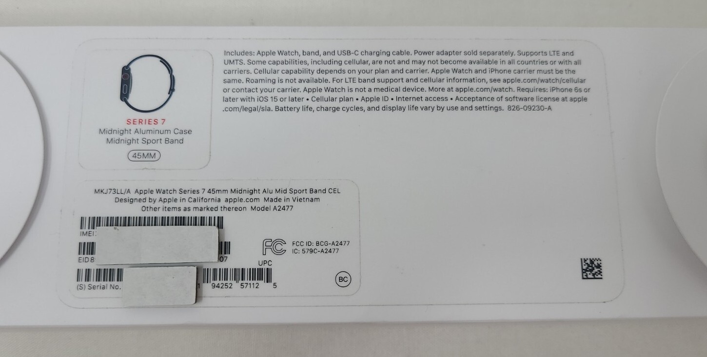 Apple Watch Series 7 Cellular 45mm Midnight Aluminum Sport Band MKJ73LL/A SEALED
