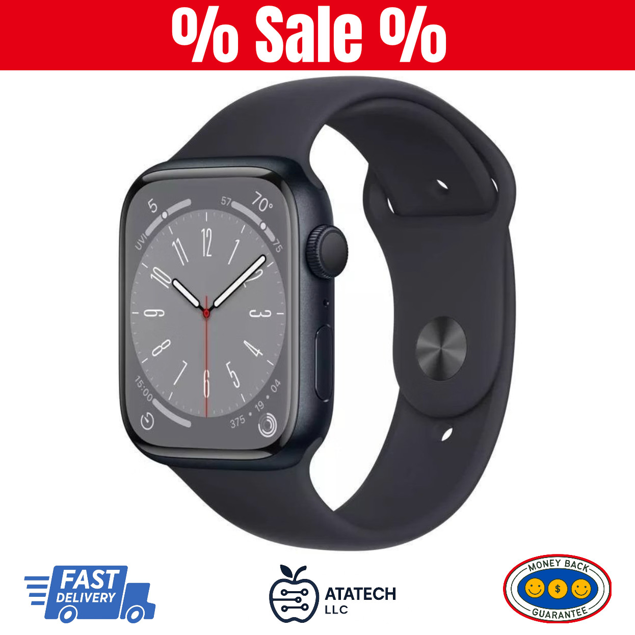 Apple Watch Series 8 (GPS) 45mm Aluminium Case (Midnight) with Sport Band (Good)