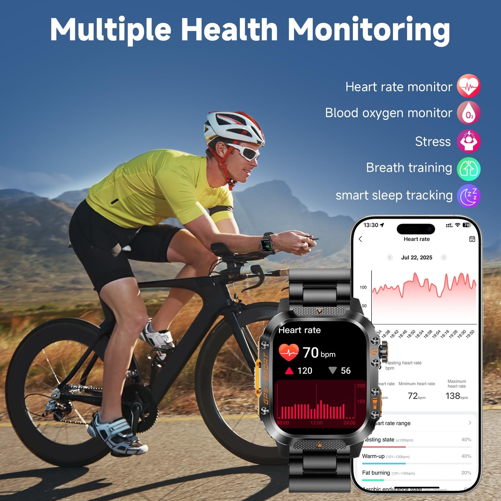 BRUBOSES GPS Smart Watch for Men (Answer/Make Calls), 2.01” Military Rugged Sma